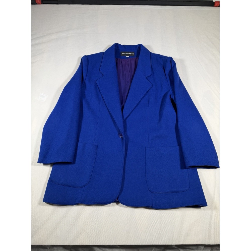 Sag Harbor 80s 100% Wool Suit Jacket Cobalt Blue Woman's 11/12 USA Vintage